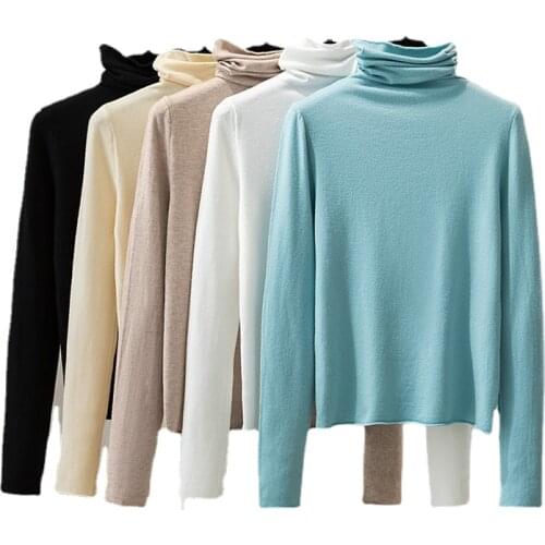 White turtleneck sweater womens pullovers autumn 2021 knitted loose inside Pile collar Long Sleeve top women sweater jumpers