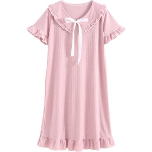 Sanderala Cotton Women Cute Nightdress Ruffle Sleepwear Plue Size Ladies Lingerie Nightdress Soft Thin Female Underwear Night