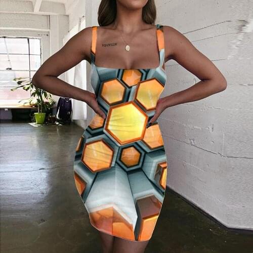 Giyu Brand Geometry Dresses Women Pattern Ladies Dresses Novelty Halter Sleeveless Harajuku 3d Print Womens Clothing Plus Size