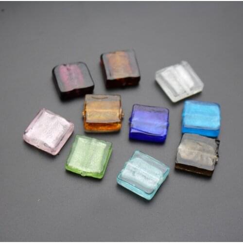 10Pieces /lot 20mm Lampwork glass beads Square Flat Foiled Multi-Color for jewelry &DIY Craft