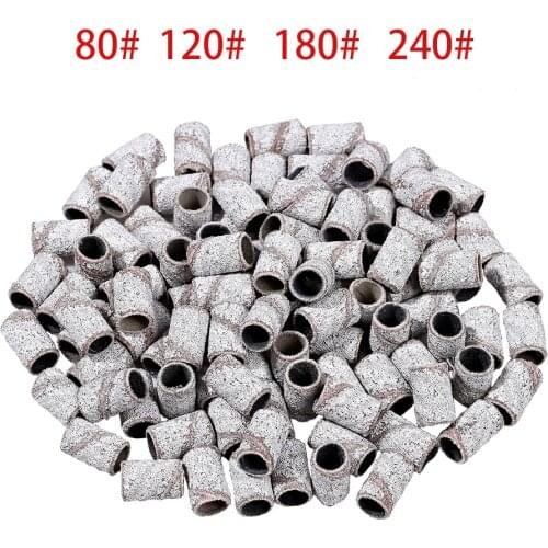 100Pcs 80/120/180/240# Drum Sanding Kit White Nail Drill Bits Abrasive Tools Dremel Accessories Sandpaper Shank Rotary Tools