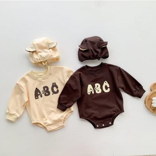 Baby Clothes Sets 100%Cotton Letter Bodysuit Long Sleeve Boy Romper Sweater with Cute Hat 2PCS Autumn Fall Girl Toddler Outfits