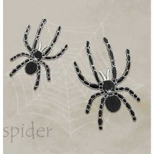 20pcs/lot Embroidery Patches Rimmed Silver Black Spider Clothing Decoration Sewing Accessories Diy Iron Heat Transfer Applique