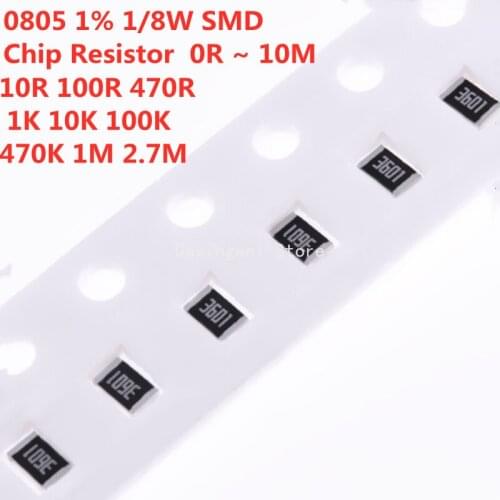 200PCS 1/8W 0805 SMD Resistors 1% Tolerance 0R ~ 10M 1R 10R 100R 330R 470R 1K 4.7K 10K 100K 1M 10 100 330 470 Ohm