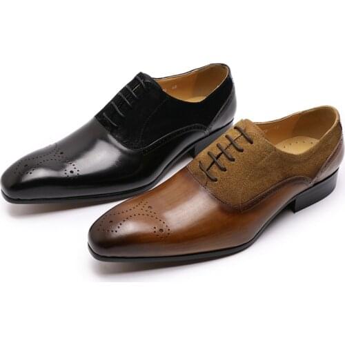 2019 Elegant Mens Dress Shoes Medallion Oxford Shoes Genuine Leather Black Brown Wedding Party Formal Shoes
