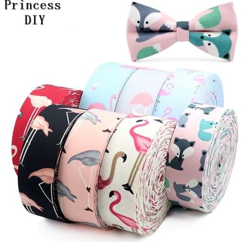 5m/Lot 10 25mm 50mm Spring Summer Fabric Riband Flamingo Ribbon Fox Print Handmade Tape DIY Dog Collar Bowknot Accessories Trim