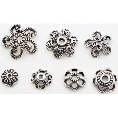 Sterling Silver Accessories String Beads Materials DIY Bracelet Accessories Vintage Flower Receptacle Bead Caps Bead Cushion