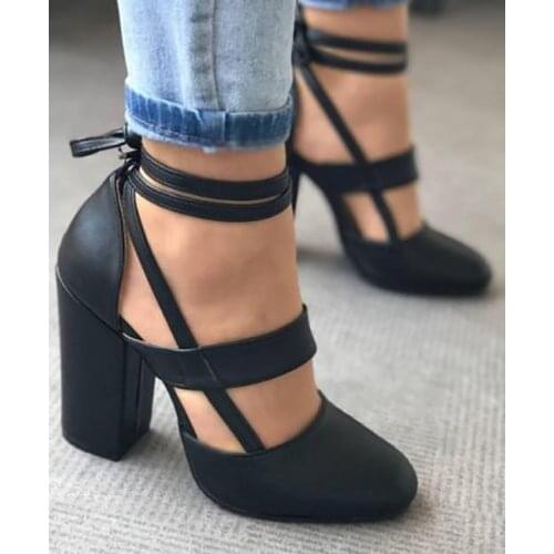 ASHIOFU Handmade Women Thick Heel Pumps Shoelace Ankle Strap Party Prom Dress Shoes Fashion Evening Club Court Shoes