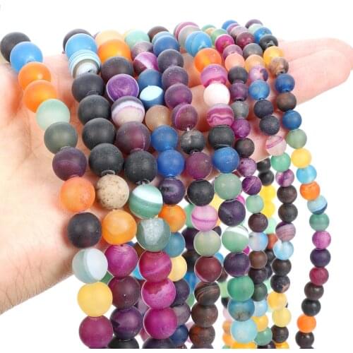 Natural Stone Beads Matte Frosted Multicolor Stripe Agate Round Spacer Loose Bead For Jewelry Making DIY Bracelet 4/6/8/10/12MM