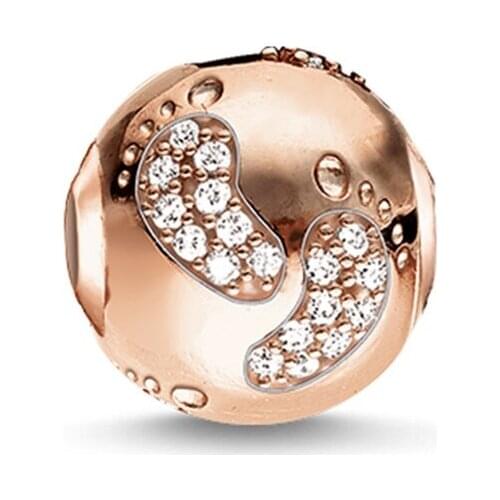 Rose Gold Color Baby Footprint Beads, Fashion Thomas Style Karma Beads Ts Gift Jewelry Fit Bracelet Necklace Chain for Women Men