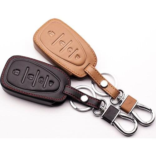Genuine Leather Car Key Case Cover Protected Case Cover Cap for Chevrolet Cruze Malibu 2016 XL 4-Button Keyless Entry Car wallet