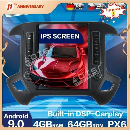 For Chevolet GMC SIERRA 2014 + Aotsr 12.1 inch Vertical Tesla PX6 Android 9.0 64GB CARPLAY Car Radio Player Car GPS Navigation