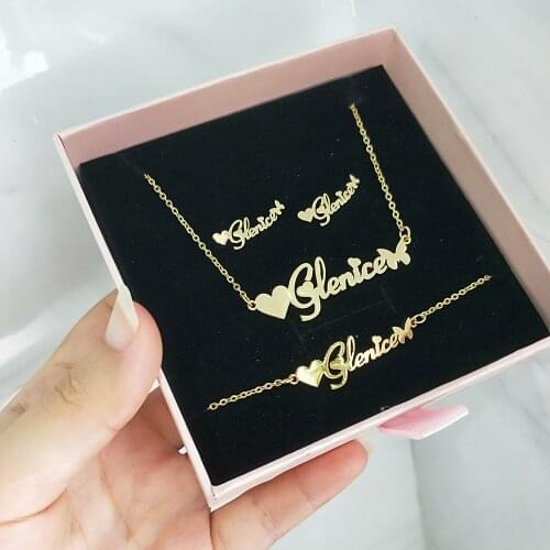 DODOAI Customized Jewelry Sets Trendy Letter Earrings Stainless Steel Name Necklace/Earrings/Bracelet/ Ring Nameplate Gift