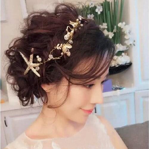Elegant Starfish Star Hairpins The Bridal Hair Accessories Handmade Headband Bride Handmade Tiaras Soft Pearl Hair Jewelry