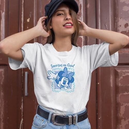 Harajuku Streetwear Short Sleeve Womens T-shirt Summer Lovely Mickey Minnie Couple Vogue New Cartoon Kawaii Print Female Tshirt