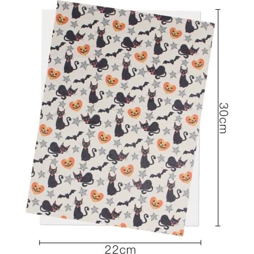 IBOWS 22*30cm Snythetic Leather Fabric Sheet Haloween Skull Faux Leather Vinyl Fabric for DIY Hairbow Bags Crafts Bow Material