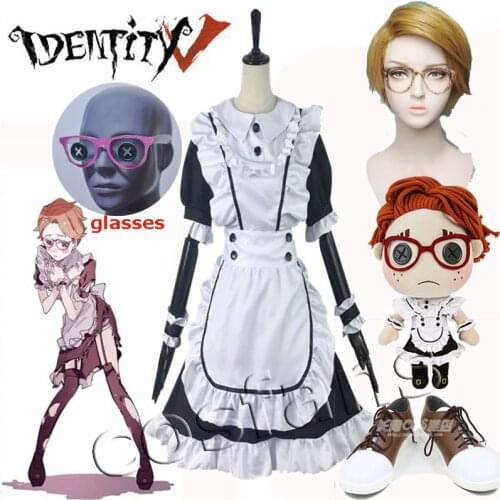Lucky Guy Maid Costume Cosplay Game Identity V Unisex Man Female Cafe Black Maid Cospaly Costume Dress+apron+wrist+bow Free Ship
