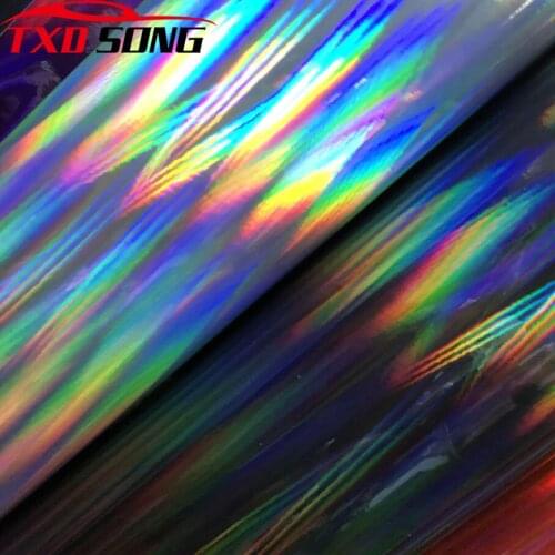 50cmx1/2/3/4/5/6m Premium Chrome Silver Laser Car Wrap Film Holographic Rainbow Sticker Color Change Automobiles Decals Sheet