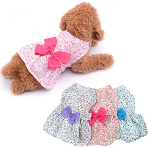 Floral Pet Dress Bowknot Princess Skirt For Pomeranians Summer Cute Dog Clothes Puppy Dress