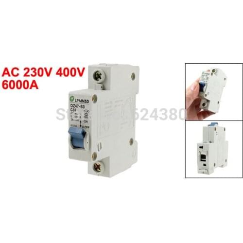 AC 230V / 400V 32A 1 Pole MCB Miniature Circuit Breaker DIN Rail Overload Protection DZ47-63 C32