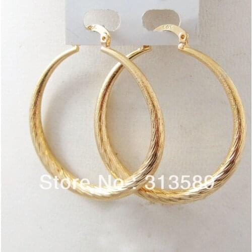 MIN ORDER 10$ CAN MIX DESIGN / NEW 3.1G - YELLOW GOLD GP SOLID OVERLAY FILL BRASS OVAL HOOP TALL 1.7" EARRING / GREAT GIFT