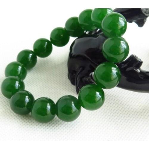 Fashion jewelry NEW 100% Natural Green Beads jade Bangle Bracelet Handmade 12MM Bead AAA