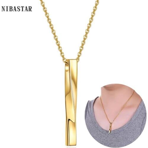 NIBASTAR Men Twisted Square Pendant Necklace Stainless Steel Vertical Chain Streets Fashion Jewelry Accessories Wholesale