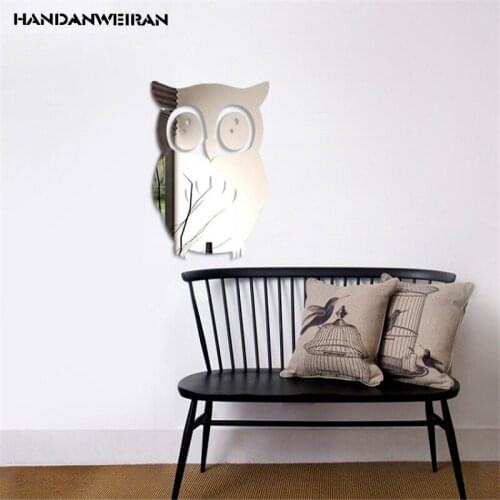 Owl mirror posted bedroom living room acrylic decorative wall stickers 3D cartoon animal family decorative stickers