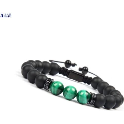 Ailatu Wholesale 8mm Natural Malachite Stone Beads Lace Up Bracelet Top Quality Stainless Steel