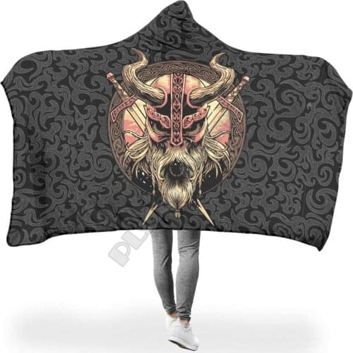 Viking Tattoo Hooded Blanket Adult colorful child Sherpa Fleece Wearable Blanket Microfiber Bedding Drop Shipping 07
