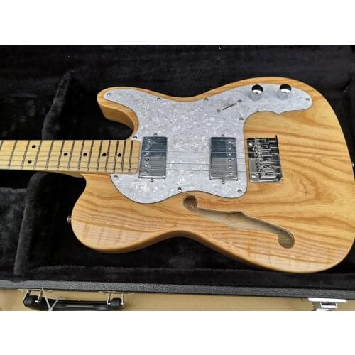 Semi-Hollow F hole Natural guitar with Chrome Hardwares HH Pickups White ice flowers Pickguard,customized!PayPal available!T-22