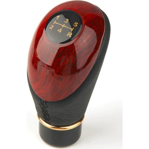 Universal Racing Car-Stying Audew Wooden PU Leather Universal Car Truck 5 Speed Lever Manual Gear Stick Knob Shift Gloss JG-SK25