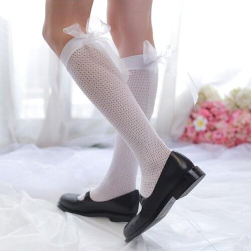 Korean Harajuku Maiden Hollowed Velvet High Tube Stocking Eugen Yarn Bow Sweet Knee Stockings 5pair/lot