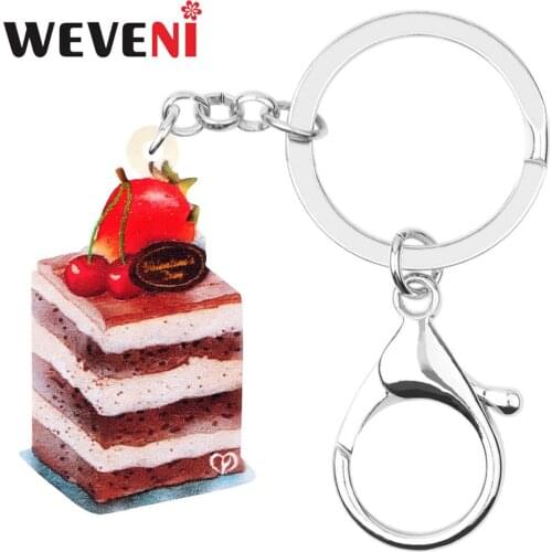 WEVENI Acrylic Valentines Day Anime Cake Key Chain Rings Bag Car Purse Decoration Keychain For Women Girl Lovers Gift Accessory
