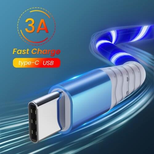 3A Type C Cable phone glowing charging cable flow light cord LED wire Micro USB Fast Charging Cable For Samsung Huawei Xiaomi