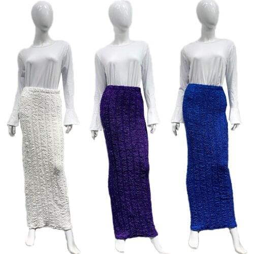 Ladies Muslim Women Skirt Sheath Bodycon Bottoms Arab Dubai High Waist Straight Slim Solid Color Knitted Islamic Clothing Summer