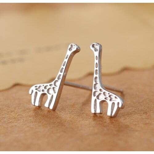 Real 100% 925 Sterling Silver giraffe Stud Earrings for Women Girls Fashion sterling-silver-jewelry brincos brinco