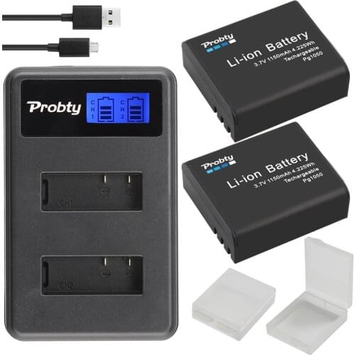 2Pcs PG1050 Battery + Dual Charger For SJCAM sj4000 Sj5000 7000 EKEN H9 H9R H3 H3R H8PRO Soocoo C30 C30R C10S Camera Battery