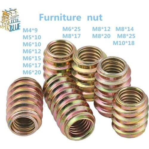 20Pc/50Pc/100Pc M4 M5 M6 M8 M10 Furniture Pass-through Drive Unhead Threaded Nut Color Zinc Plated Carbon Steel Wood Insert Nuts