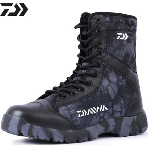 2021 Daiwa Winter Outdoor Men Shoe Fishing Boot High Leather Combat Boots Waterproof Non-slip Wearable Fishing Trekking Sneakers