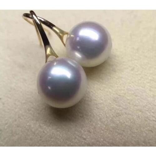 Free shipping elegant pair of 10-11mm south sea round white pearl earring