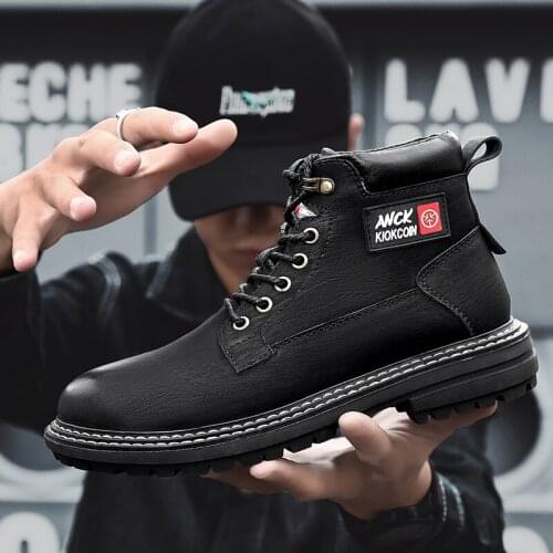 Man Shoes High Quality Autumn Winter Male Microfiber Round Head Lace-up Fashion Motorcycle Boots Outdoor High Ankle Dress Botas