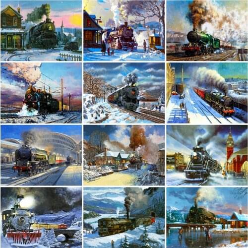 Evershine 5D DIY Diamond Painting Train Craft Kit Diamond Embroidery Winter Landscape Handmade Gifts Home Decorations
