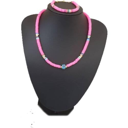 Fimo soft Evil Eye Bead Necklace & Bracelet Set Pink