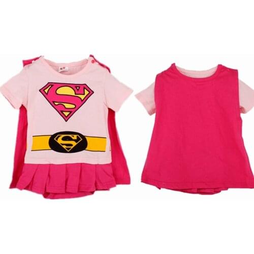 Super Girl Baby Grow Funky Cute Romper Toddler Superbaby Fancy Pink Dress with Cape Outfit Gift (2-18 Months) Free Ship