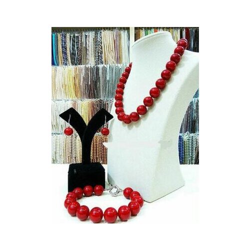 14MM Black Shell Pearl Necklace Bracelet Earring Set 18"7.5" AAA