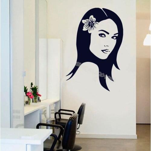 Pretty woman wearing flowers Wall Decals Beauty Salon Decor barbershop Hairstyle Designer Art wallpaper Adesivo De Parede EA121