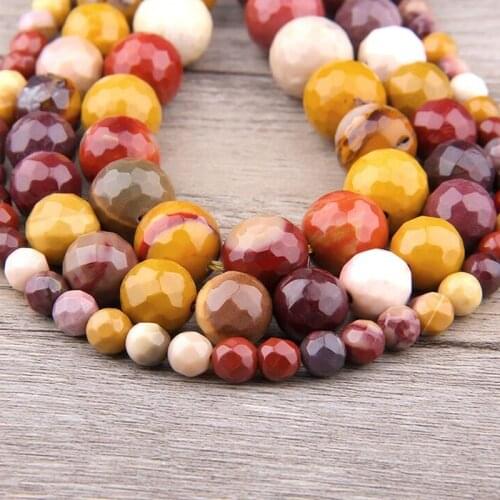 Natural Round Faceted Mookaite stone Beads loose red yellow Gem Stone Beads 6 8 10 12MM For Jewelry Making Bracelet Accessory
