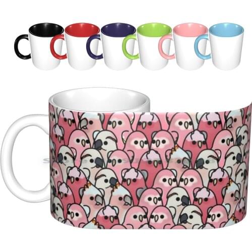Too Many Birds!-Pink Parrot Posse! Ceramic Mugs Coffee Cups Milk Tea Mug Bird Birds Cute Too Many Cockatiel Cockatoo African