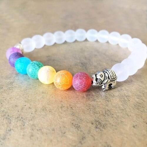 Fashion Women Handmade Multicolor Stone Beads Bangle Alloy Elephant Bracelet Jewelry
